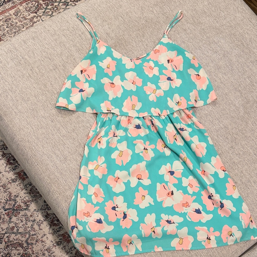 By Together Aqua Floral Ruffle-Overlay Sundress
